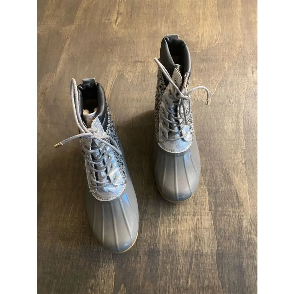 Sam Edelman Gray Knit-Trim Waterproof Lace-Up Boots